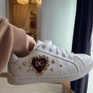 Dolce & Gabbana White Sneakers with Gold and Red Details